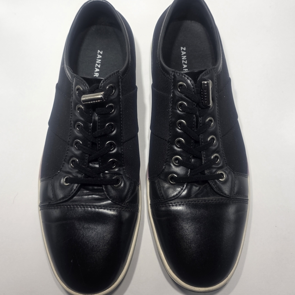 Zanzara Men’s Black Leather Mesh Lace Up Casual Sneakers Size 9 Comfort Style